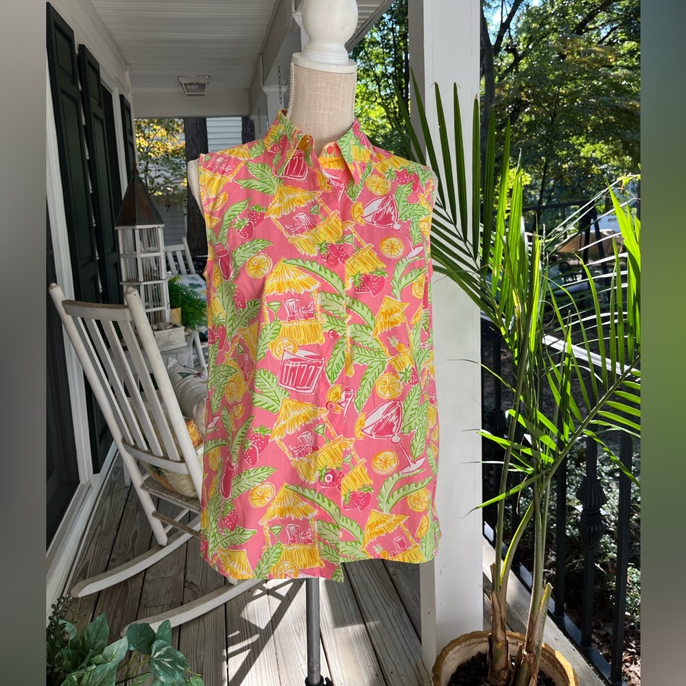 Lilly Pulitzer Original Vintage Tiki Lemonade Bar, Button Up Top, Size 8, EUC